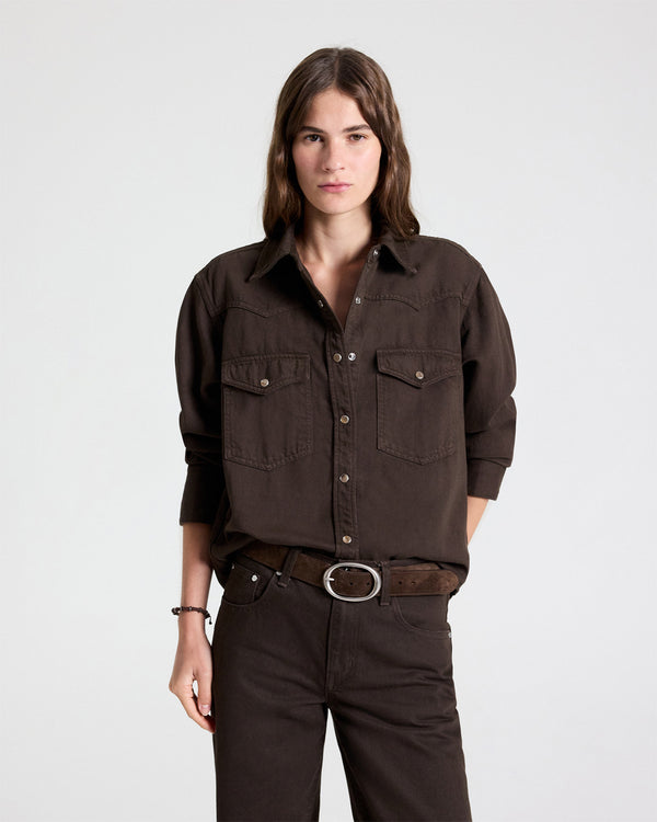 TWP Chocolate Yellowstone Shirt in Japanese Denim view 1