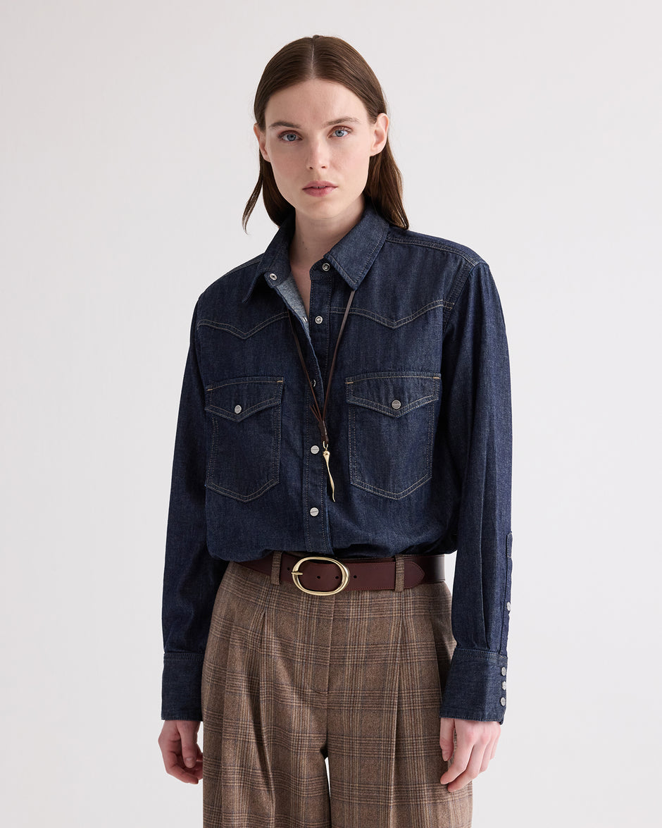 TWP Indigo resin Yellowstone in Denim Shirting view 2