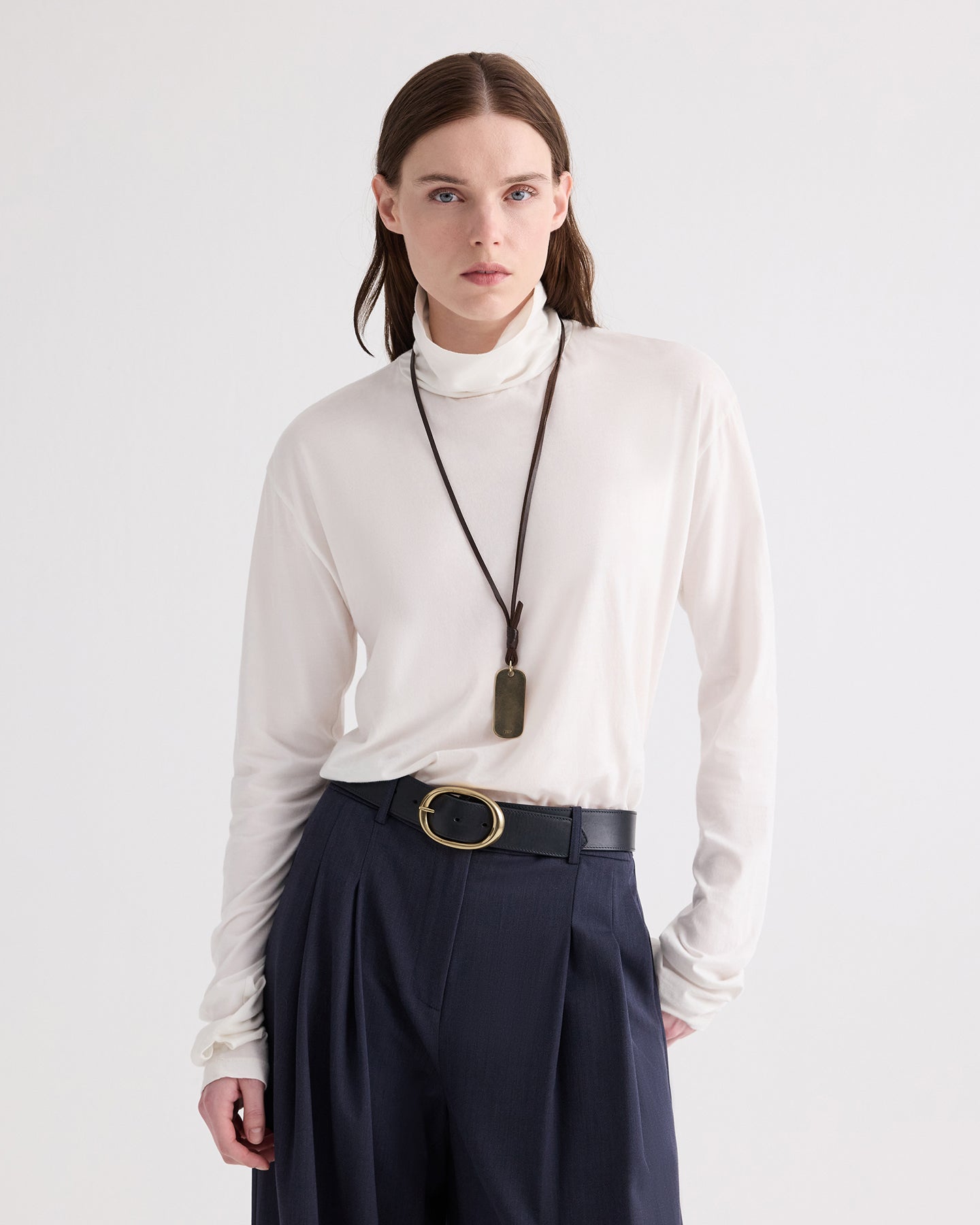 TWP Midnight / antique light gold Wide Belt in Vachetta Leather view 2