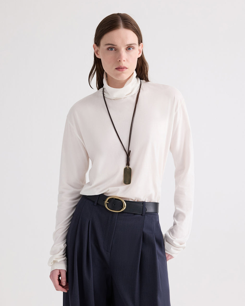 TWP Midnight / antique light gold Wide Belt in Vachetta Leather view 2
