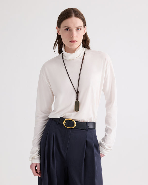 TWP Light antique gold Metal Stone Mirror Necklace in Leather and Light Antique Gold view 2