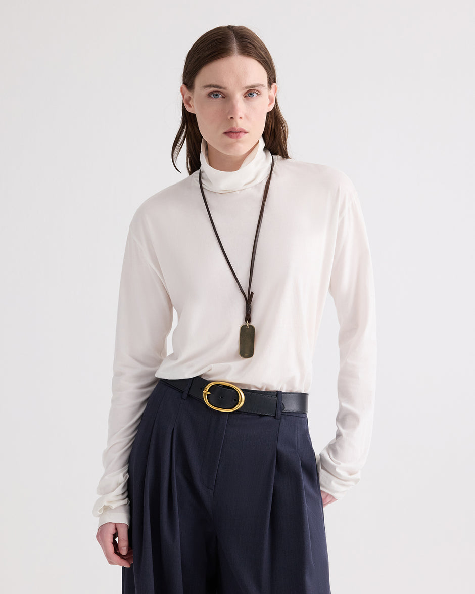 TWP Light antique gold Metal Stone Mirror Necklace in Leather and Light Antique Gold view 2