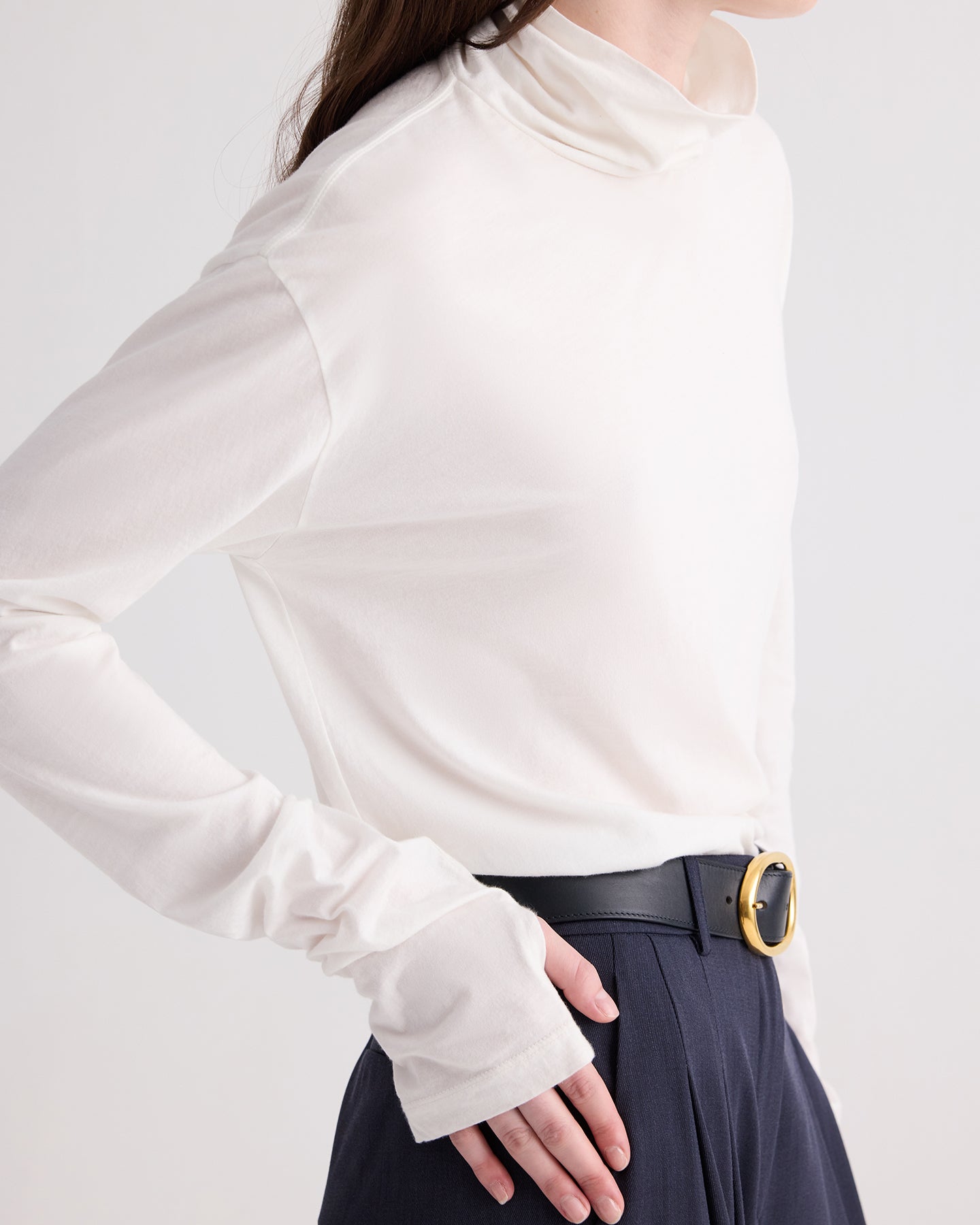 TWP White Abby Mockneck in Supima Cotton view 3