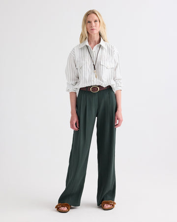 TWP White / green Highway Man Shirt in Mixed Hairline Cotton Stripe view 3