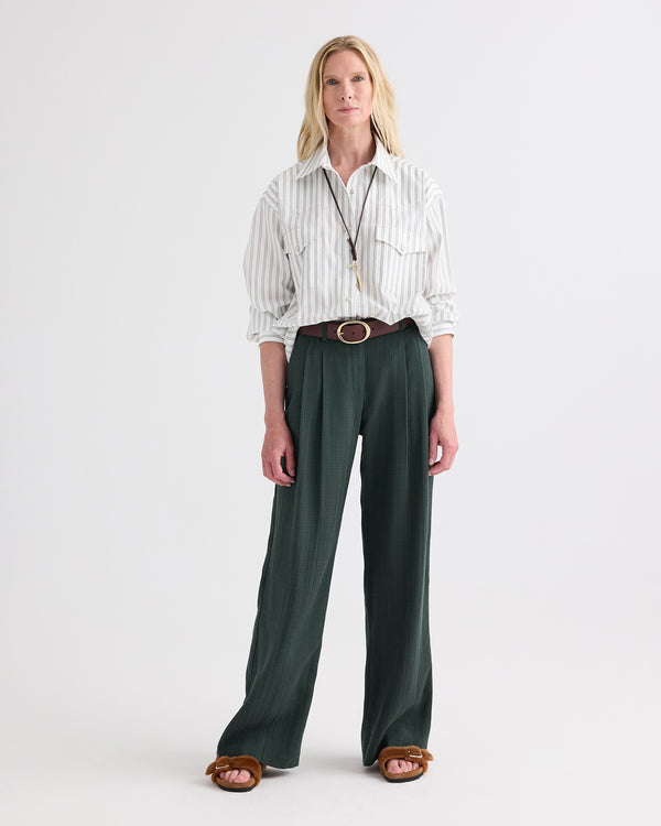 TWP White / green Highway Man Shirt in Mixed Hairline Cotton Stripe view 3
