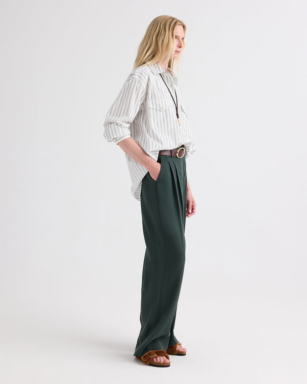 TWP White / green Highway Man Shirt in Mixed Hairline Cotton Stripe view 4