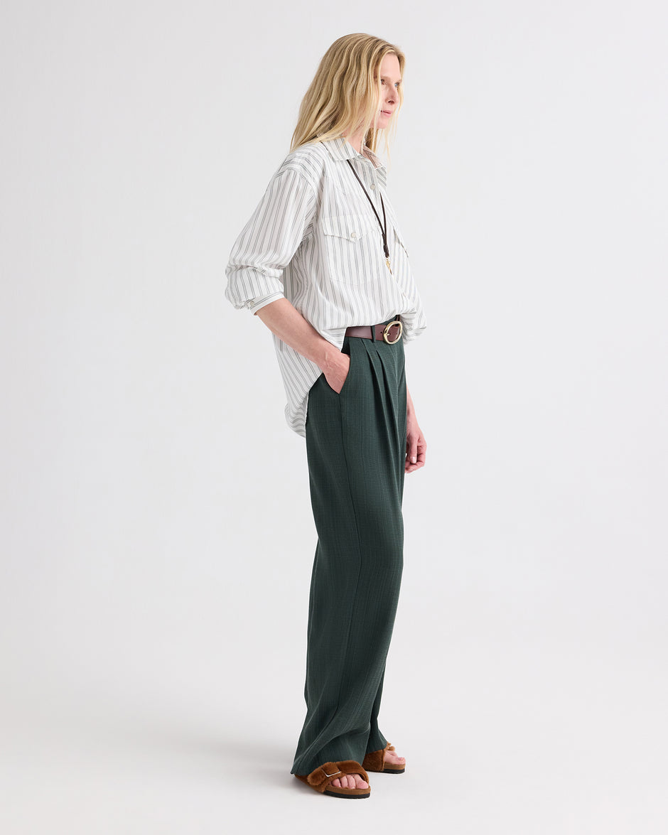 TWP White / green Highway Man Shirt in Mixed Hairline Cotton Stripe view 4