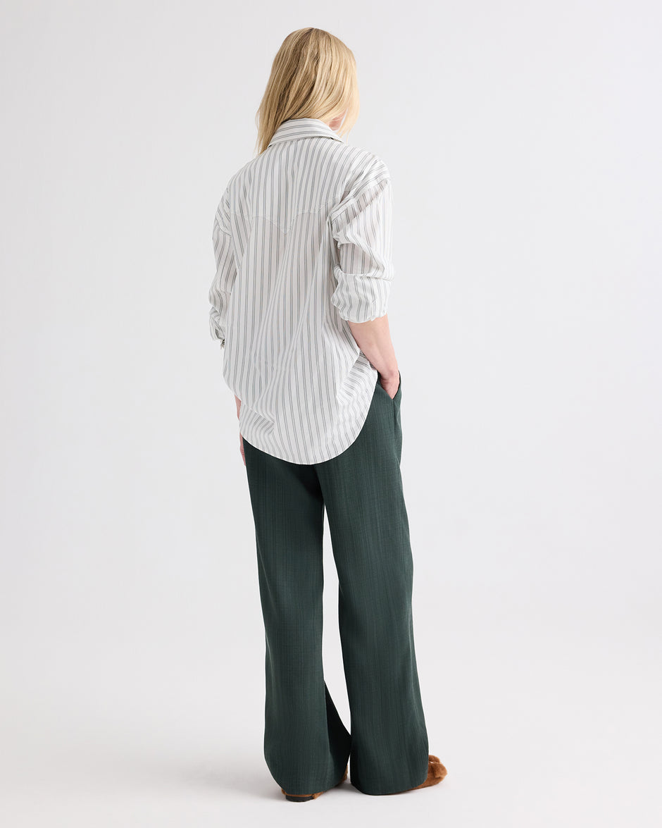 TWP White / green Highway Man Shirt in Mixed Hairline Cotton Stripe view 5
