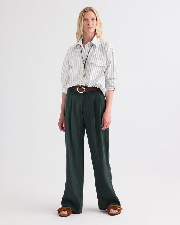 TWP White / green Highway Man Shirt in Mixed Hairline Cotton Stripe view 6