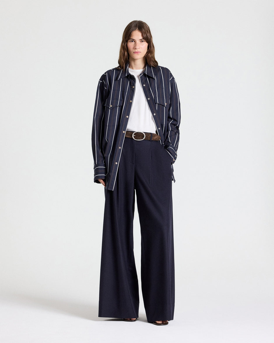 TWP Midnight multi Highway Man Shirt in Cotton Stripes view 3
