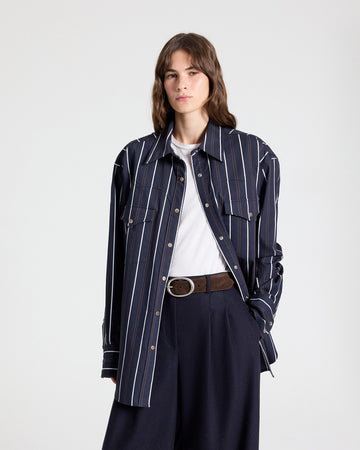 TWP Midnight multi Highway Man Shirt in Cotton Stripes view 1