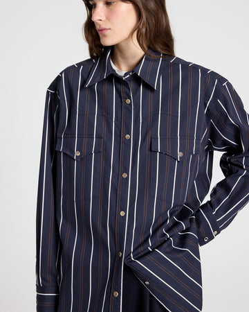 TWP Midnight multi Highway Man Shirt in Cotton Stripes view 2