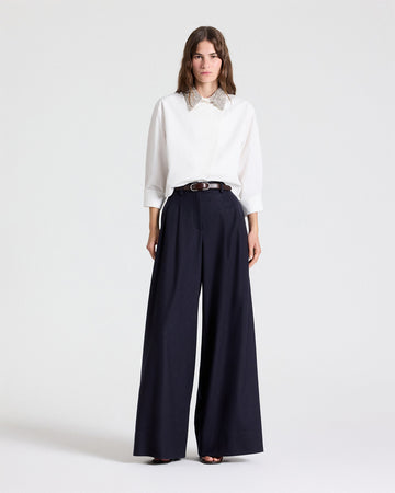 TWP White New Chapter Shirt with Crystal Collar in Cotton Poplin view 1