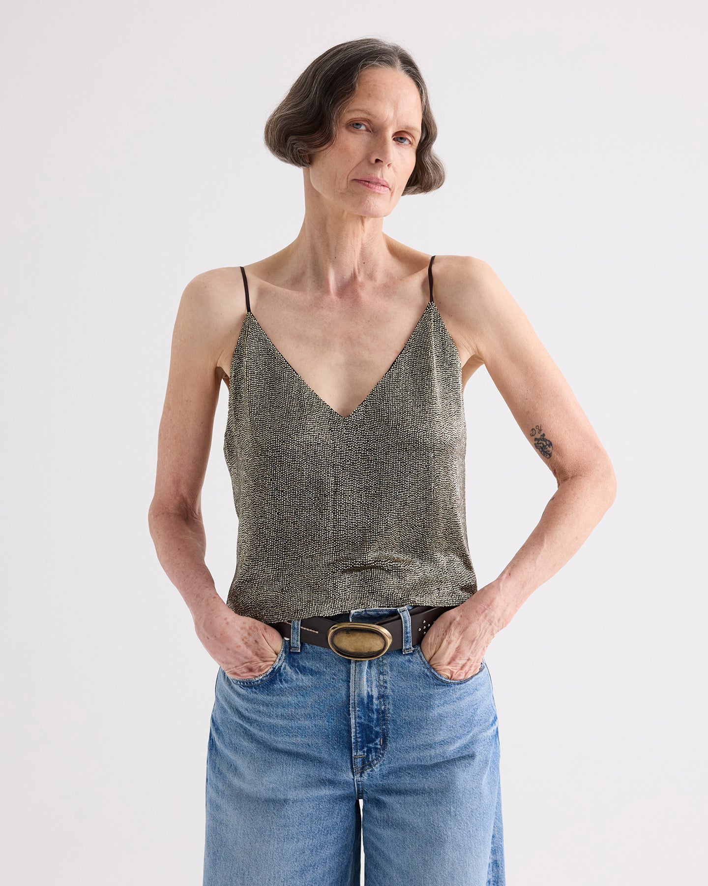 TWP Kelp / chocolate Simple Cami Top in Bugles and Seedbeads view 1
