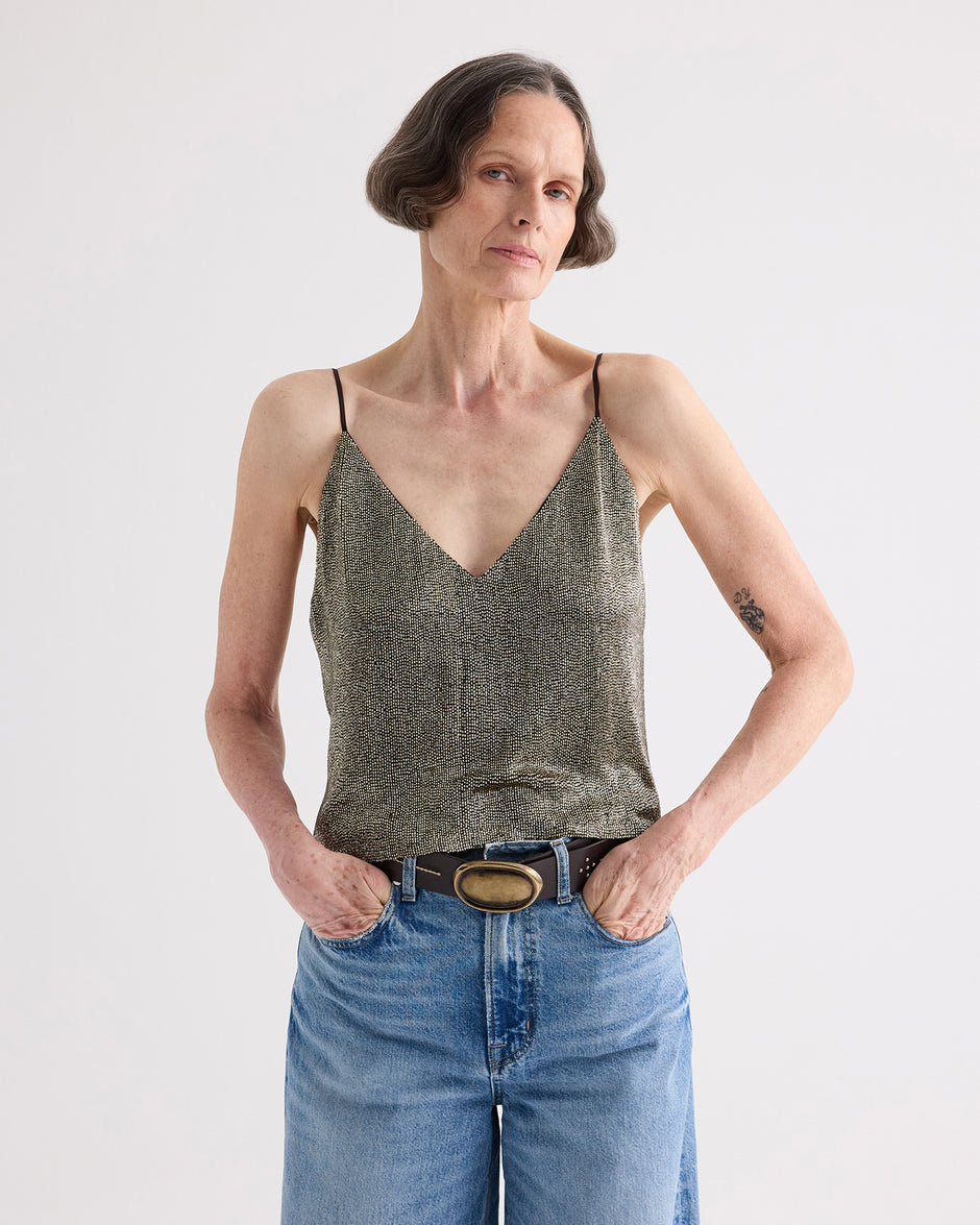 TWP Kelp / chocolate Simple Cami Top in Bugles and Seedbeads view 1