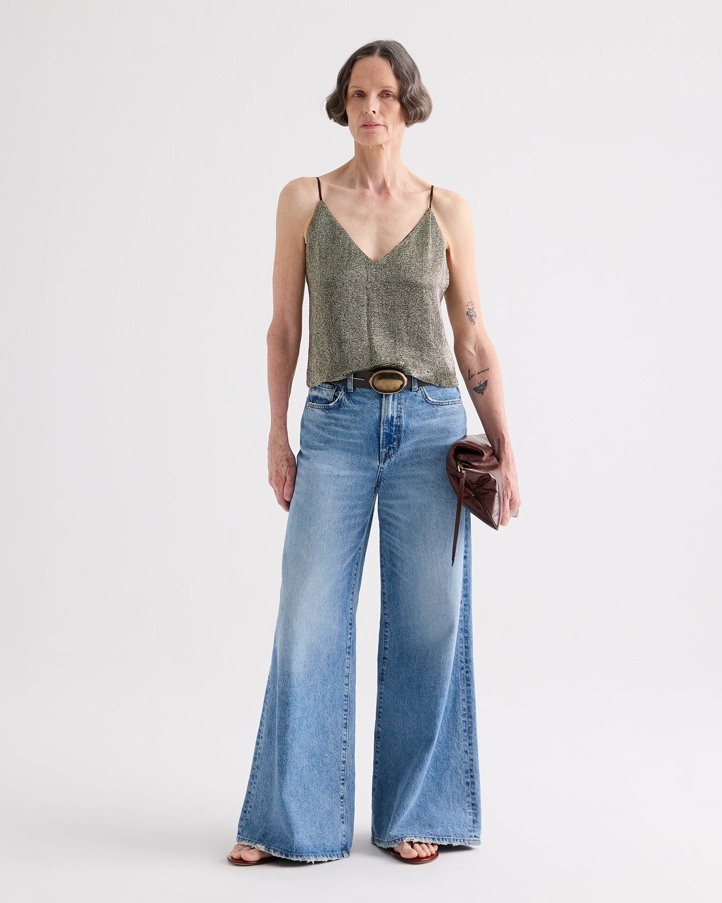 TWP Kelp / chocolate Simple Cami Top in Bugles and Seedbeads view 2