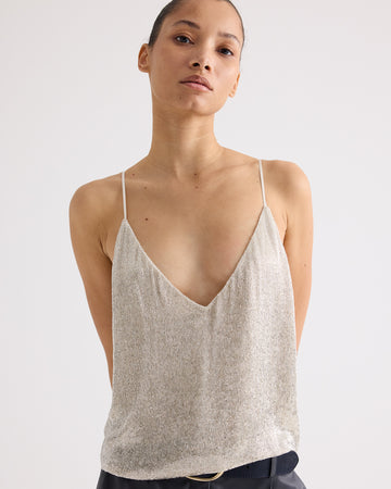 TWP Ivory / silver Simple Cami Top in Bugles and Seedbeads view 2