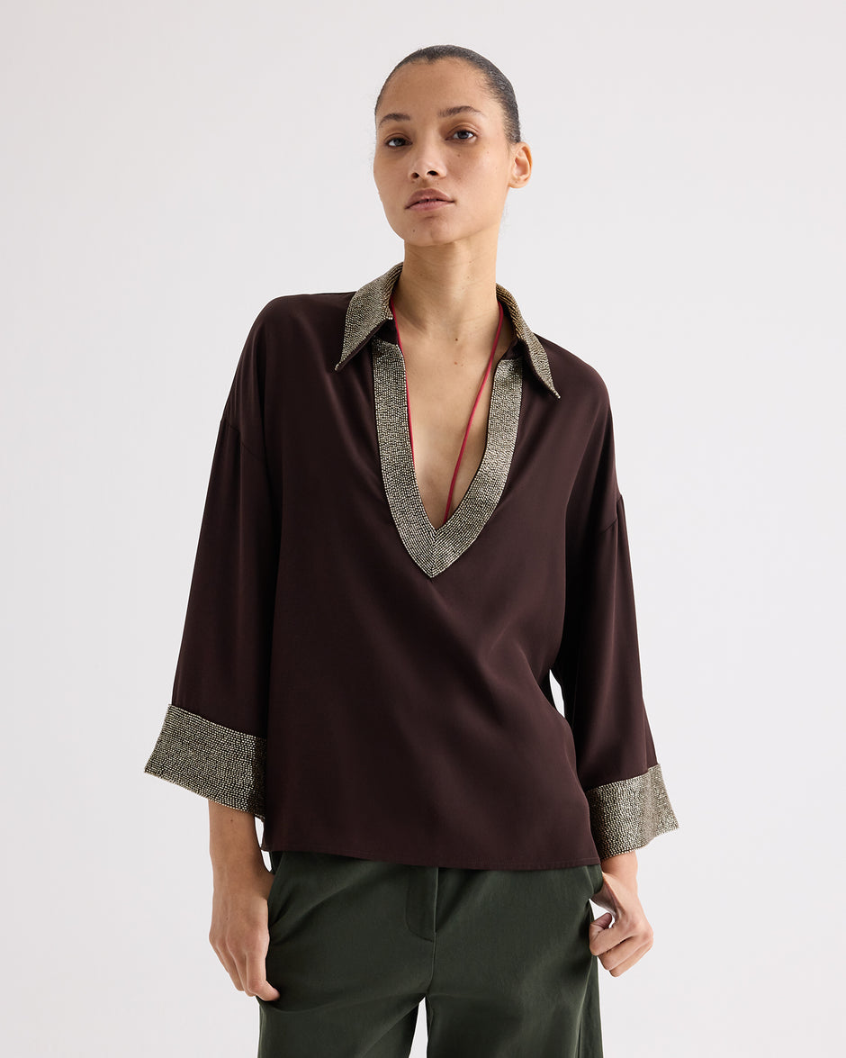 TWP Chocolate C Top in Crepe Back Satin view 2