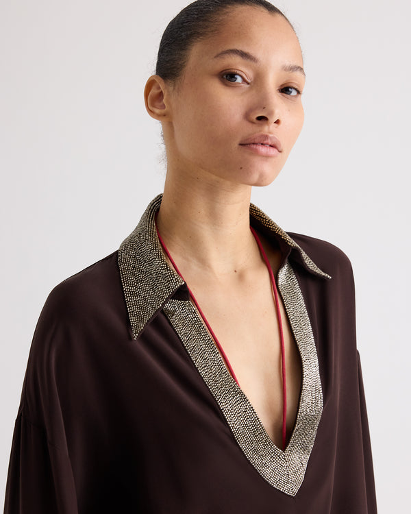 TWP Chocolate C Top in Crepe Back Satin view 1