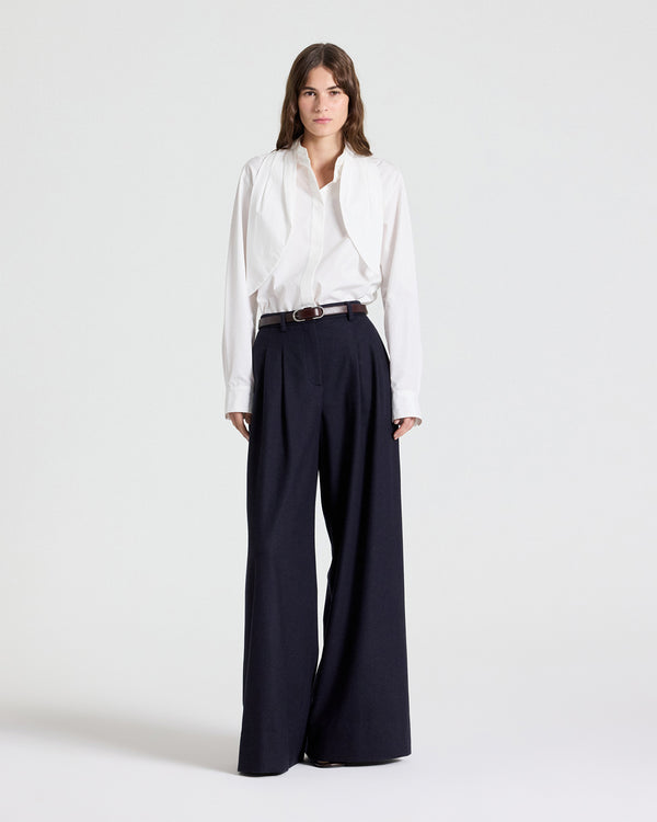 TWP White Cb Top with Tie in Cotton Poplin view 3