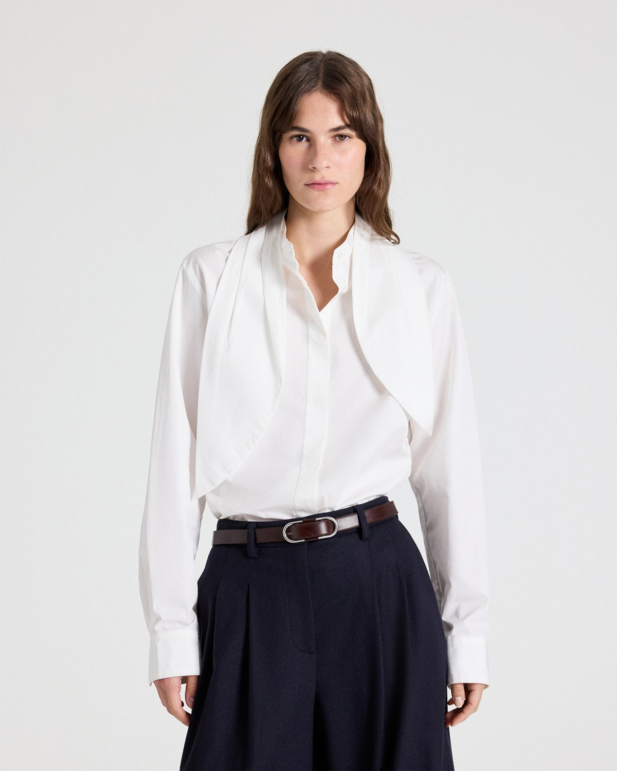 TWP White Cb Top with Tie in Cotton Poplin view 2