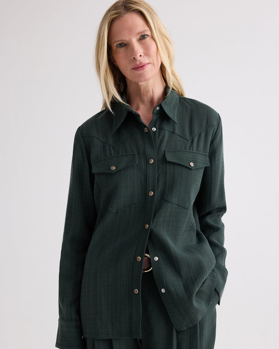 TWP Darkest spruce Lone Rider Shirt in Malfile Viscose view 1