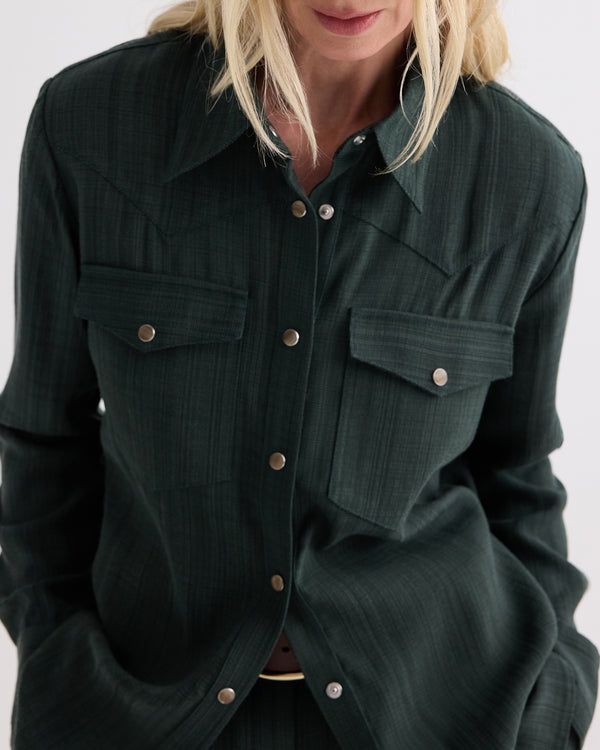 TWP Darkest spruce Lone Rider Shirt in Malfile Viscose view 2