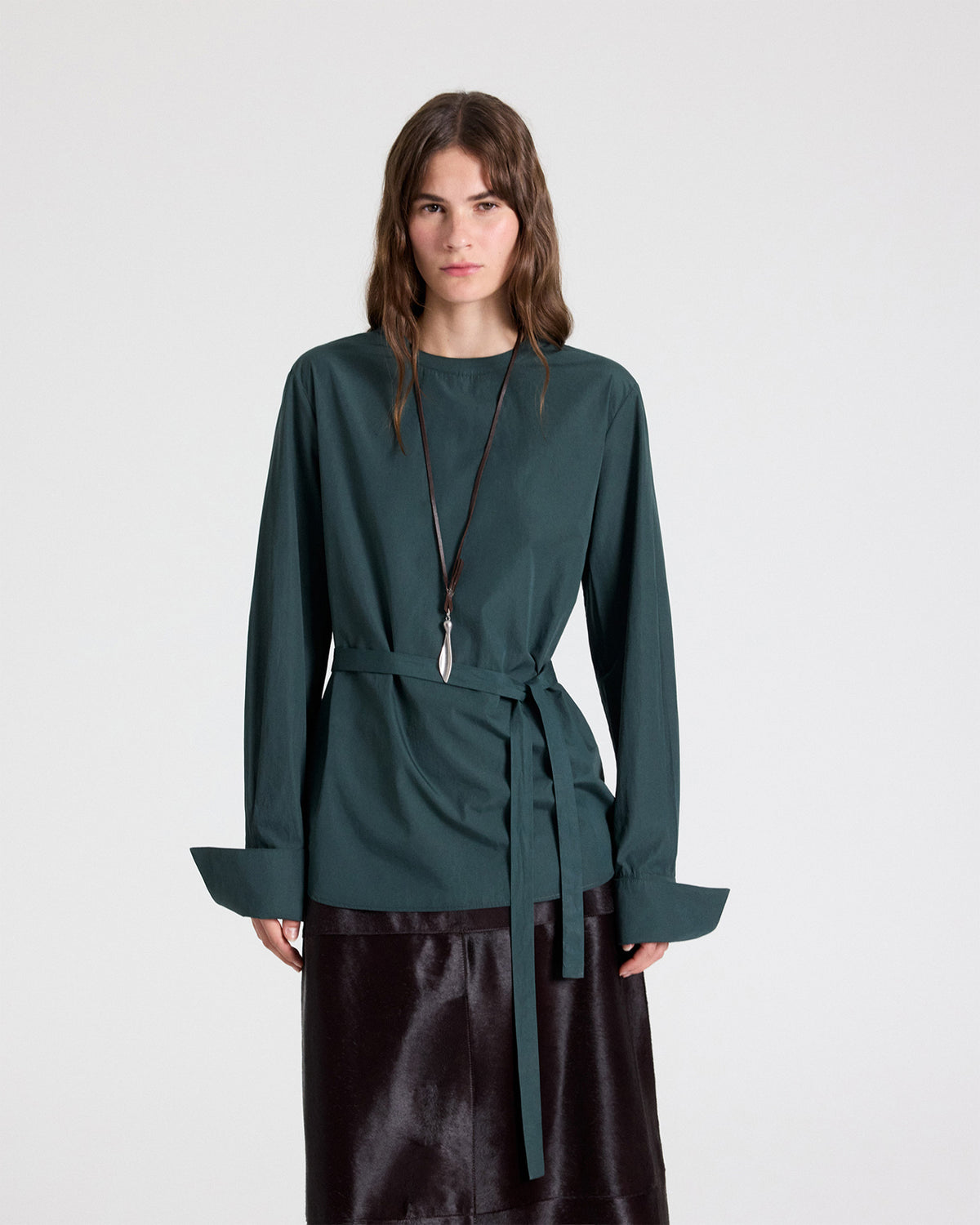 TWP Darkest spruce The Day We Met Top in Cotton Poplin view 1