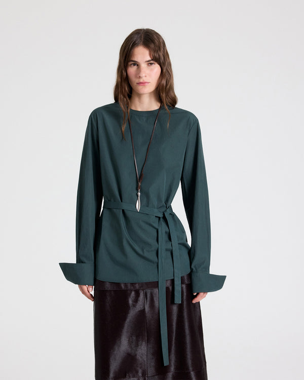 TWP Darkest spruce The Day We Met Top in Cotton Poplin view 1