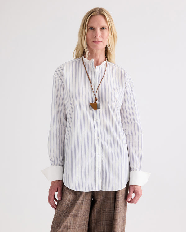 TWP White / midnight Sweet Home Alabama Shirt in Mixed Hairline Stripe view 1