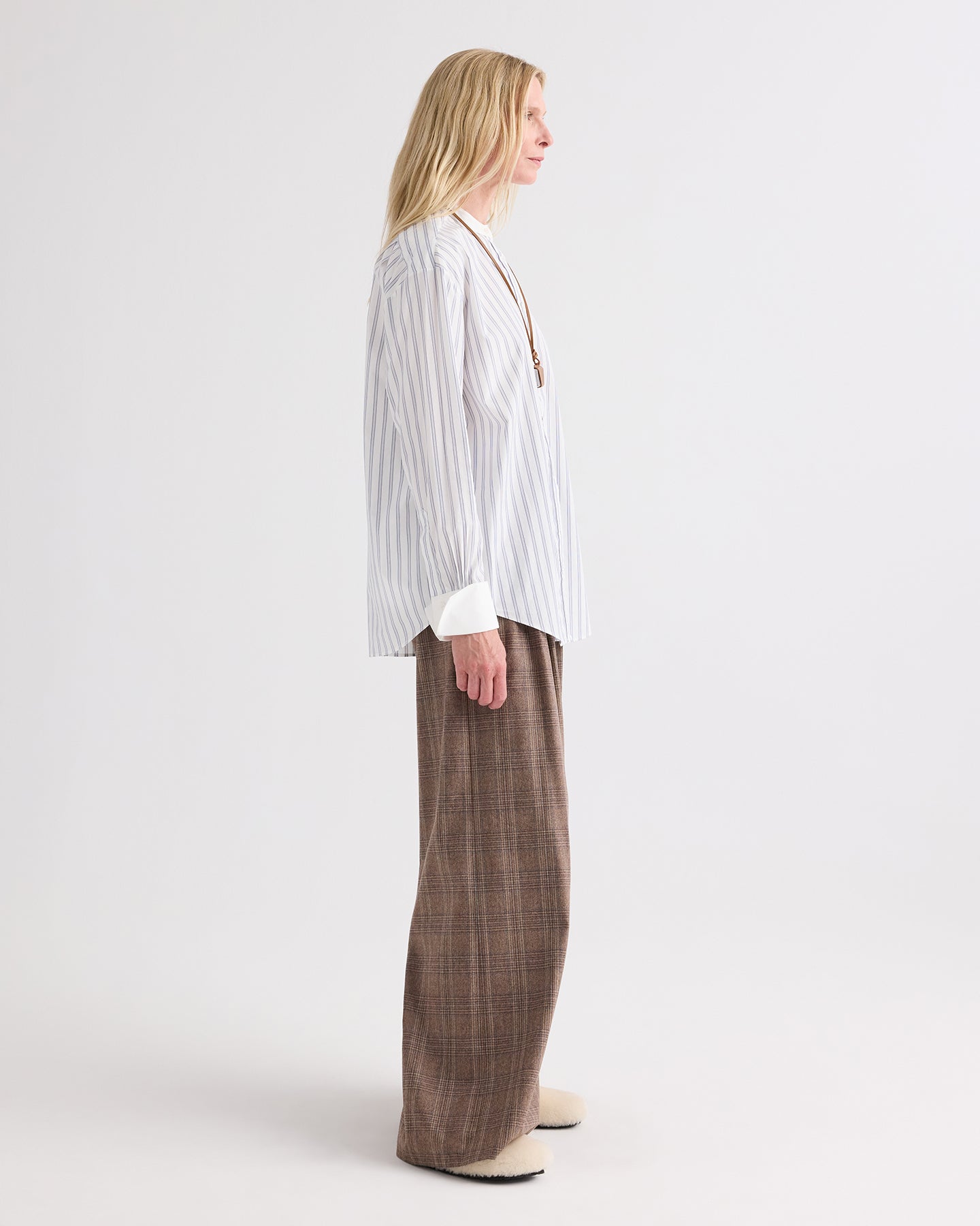 TWP White / midnight Sweet Home Alabama Shirt in Mixed Hairline Stripe view 4