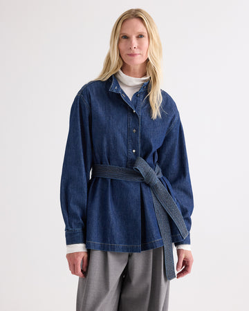 TWP Dark stone Denim Tamzin Wrap Jacket in Denim Shirting view 2
