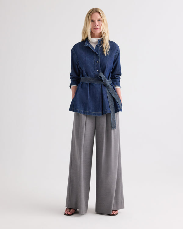 TWP Dark stone Denim Tamzin Wrap Jacket in Denim Shirting view 3