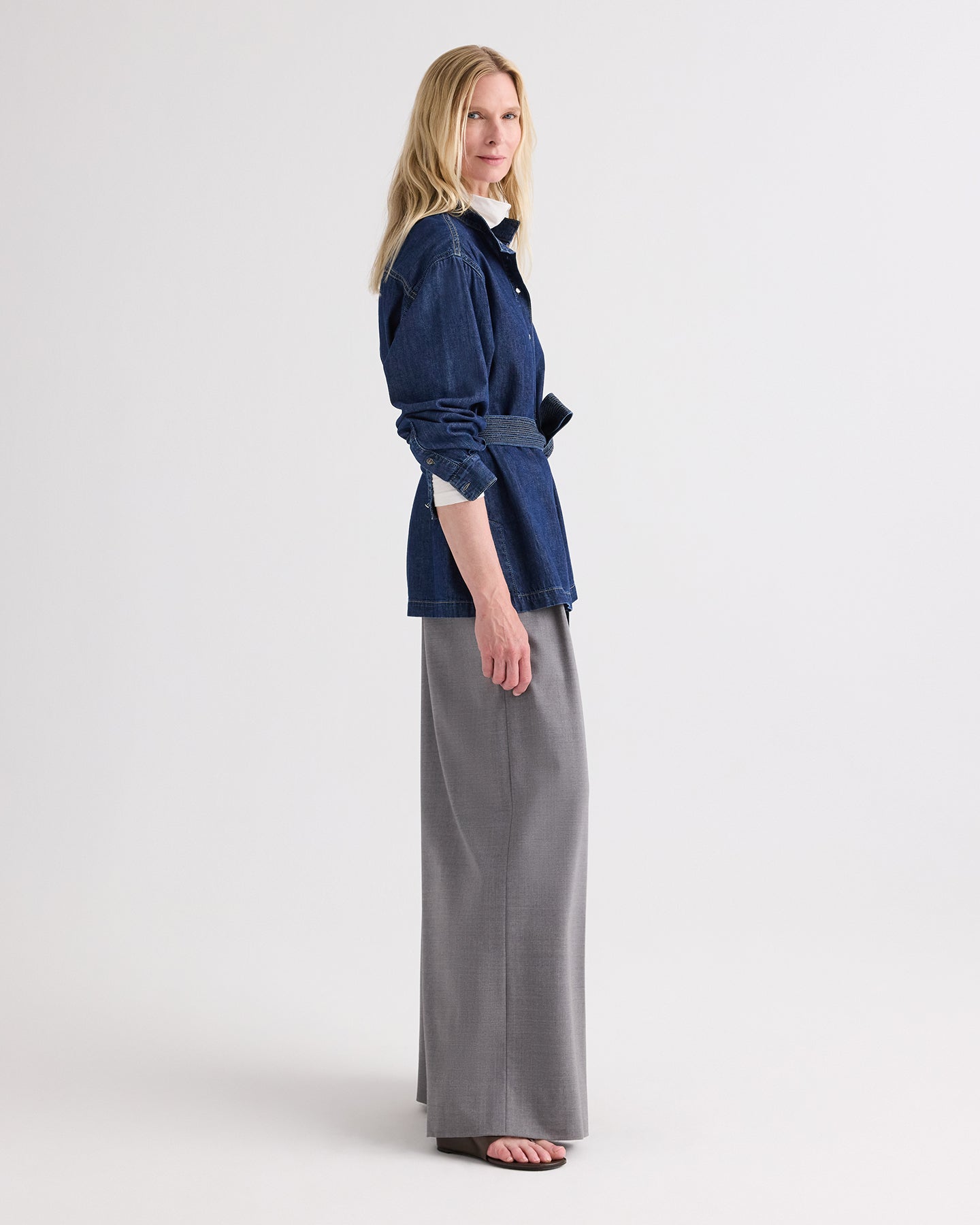 TWP Dark stone Denim Tamzin Wrap Jacket in Denim Shirting view 4