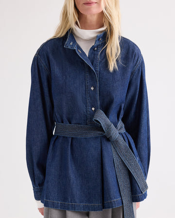 TWP Dark stone Denim Tamzin Wrap Jacket in Denim Shirting view 1
