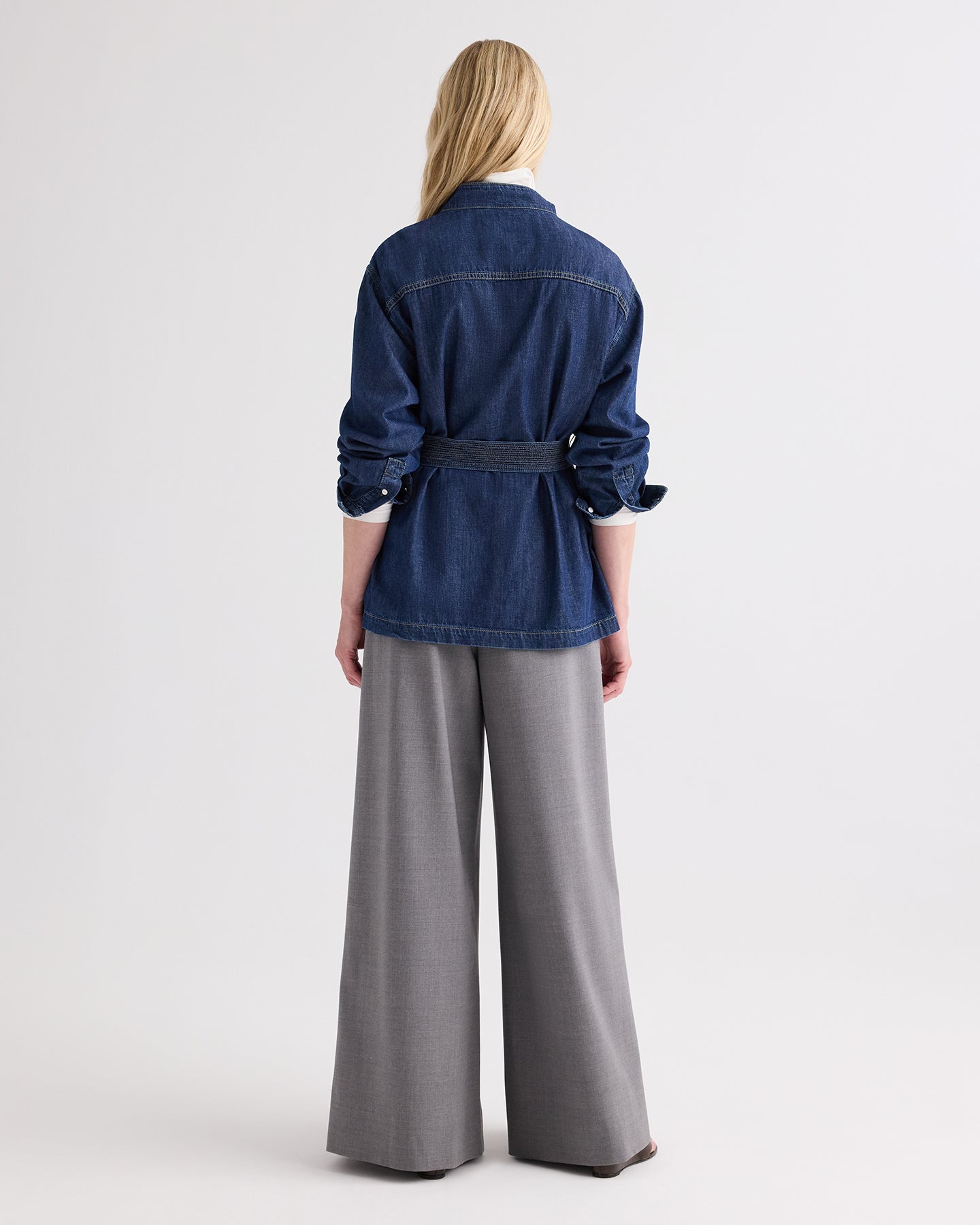 TWP Dark stone Denim Tamzin Wrap Jacket in Denim Shirting view 5