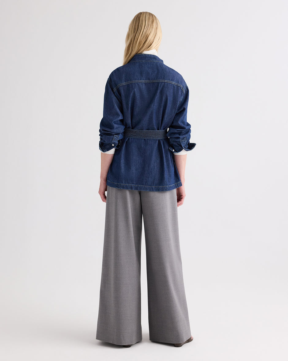 TWP Dark stone Denim Tamzin Wrap Jacket in Denim Shirting view 5