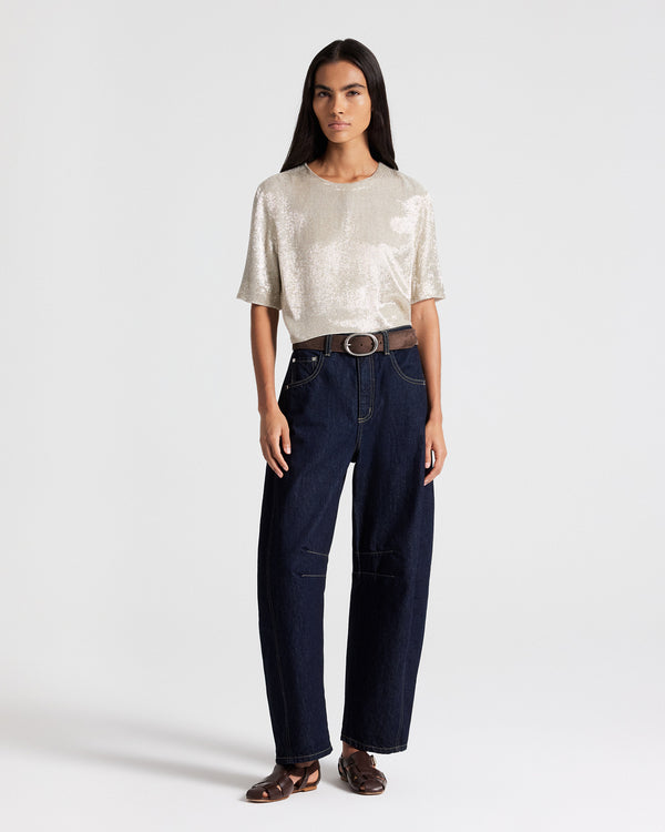 TWP Silver Beaded Tee in Hand Cut Bugle Beads view 4