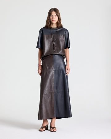 TWP Midnight / dark chocolate TWO TONE LEATHER BIGGISH TEE - MIDNIGHT / DARK CHOCOLATE view 4