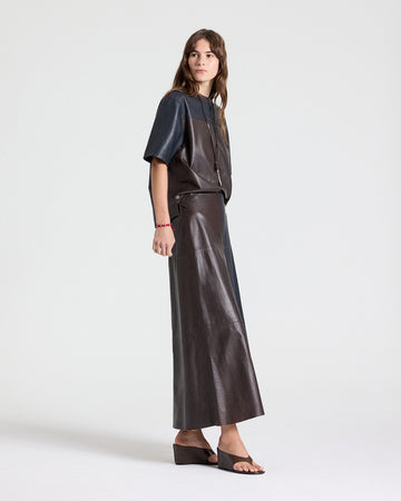 TWP Midnight / dark chocolate TWO TONE LEATHER BIGGISH TEE - MIDNIGHT / DARK CHOCOLATE view 6