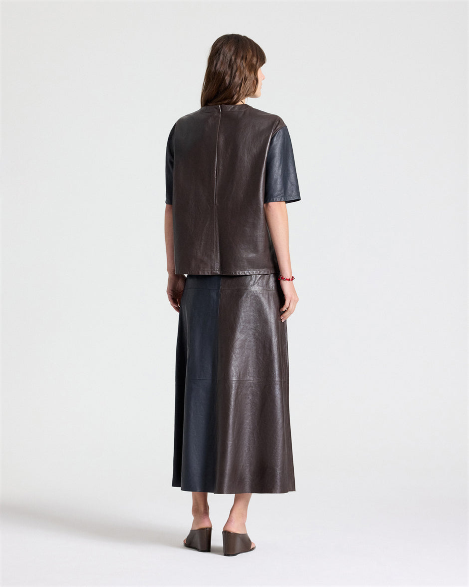 TWP Midnight / dark chocolate TWO TONE LEATHER BIGGISH TEE - MIDNIGHT / DARK CHOCOLATE view 5