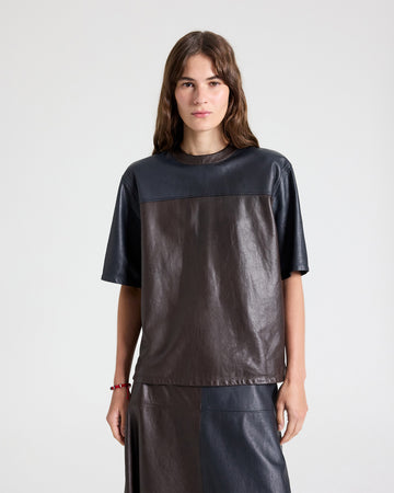 TWP Midnight / dark chocolate TWO TONE LEATHER BIGGISH TEE - MIDNIGHT / DARK CHOCOLATE view 1