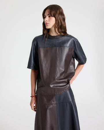 TWP Midnight / dark chocolate TWO TONE LEATHER BIGGISH TEE - MIDNIGHT / DARK CHOCOLATE view 2