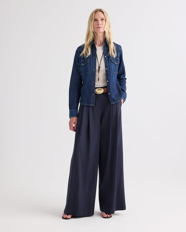 TWP Dark stone Mustang Sally with Snaps in Denim Shirting view 1