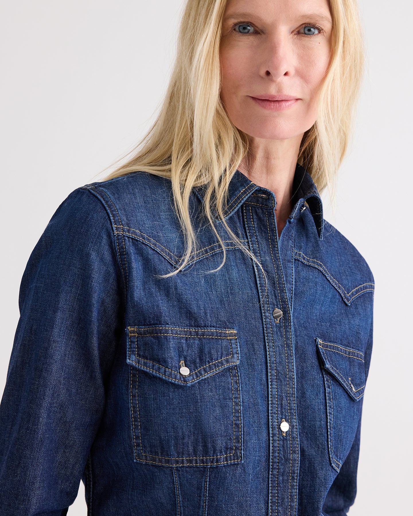 TWP Dark stone Mustang Sally with Snaps in Denim Shirting view 2