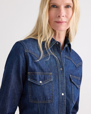 TWP Dark stone Mustang Sally with Snaps in Denim Shirting view 2