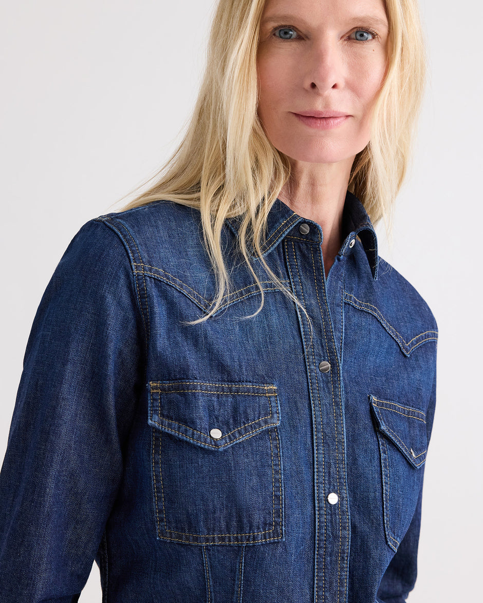 TWP Dark stone Mustang Sally with Snaps in Denim Shirting view 2