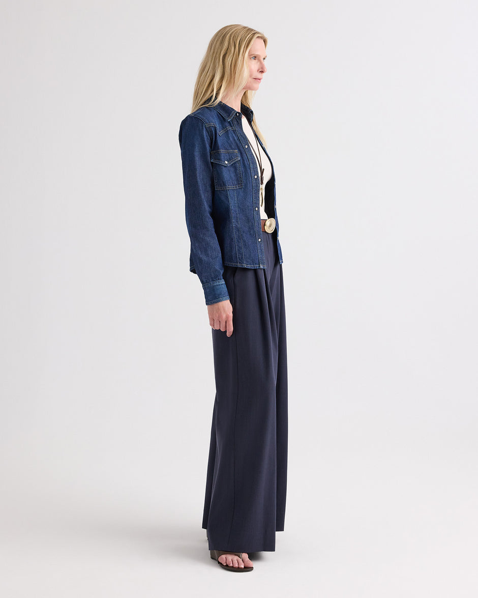 TWP Dark stone Mustang Sally with Snaps in Denim Shirting view 4