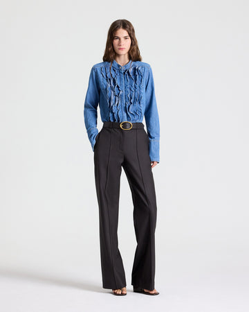 TWP Vintage wash Patti Shirt with Snaps in Denim Shirting view 4