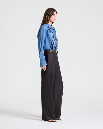 TWP Vintage wash Patti Shirt with Snaps in Denim Shirting view 5